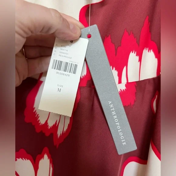 NWT Anthropologie Red and White Sleeveless V-Neck Slip Midi Dress, Size Medium - Picture 8 of 8